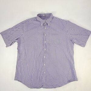 Peter Millar Men Large XL Check Button Down Up Short Sleeve Cotton Purple White